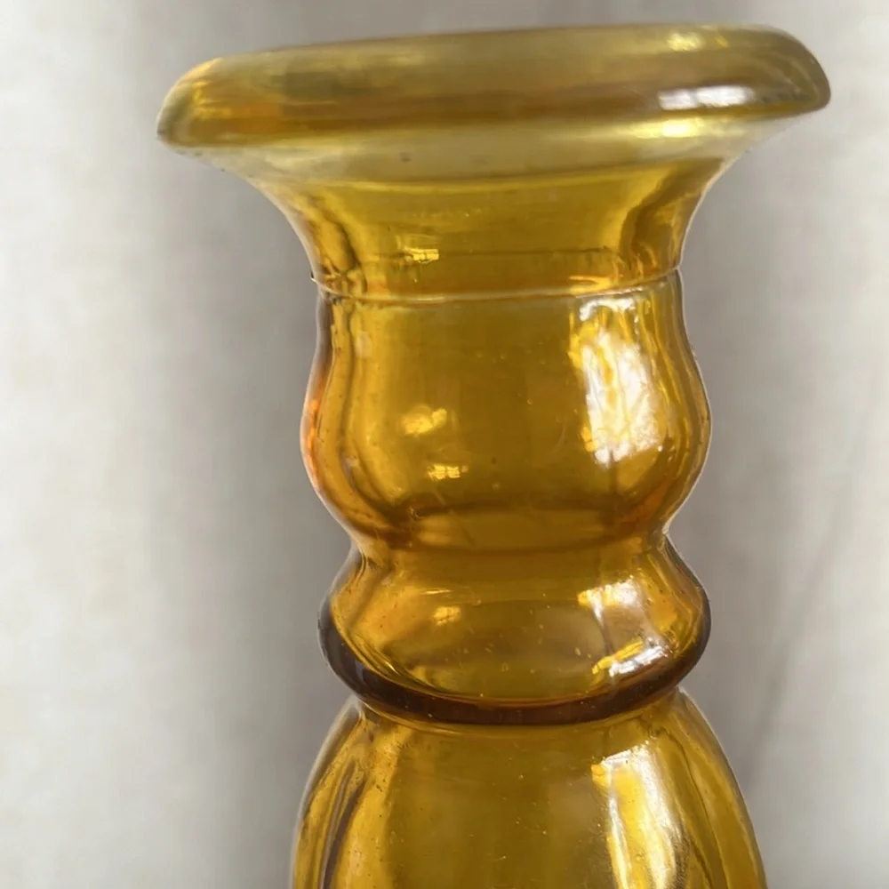 2 YELLOW GLASS VASE or Taper Candle Holder